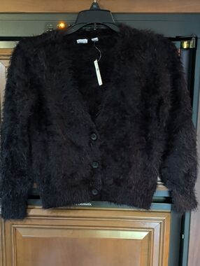 GAP Black Fuzzy Button-Up Kids Cardigan